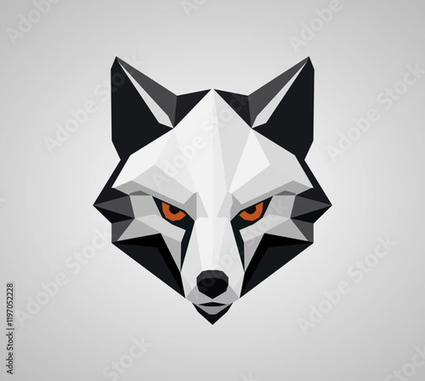 Fototapeta A fox head designed in a modern and minimalist low poly style. The unique geometric design makes it suitable for a variety of design purposes, from logos to illustrations.