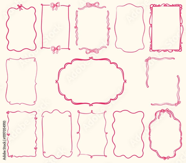 Fototapeta Whimsical style hand drawn collection of frames, vector illustration
