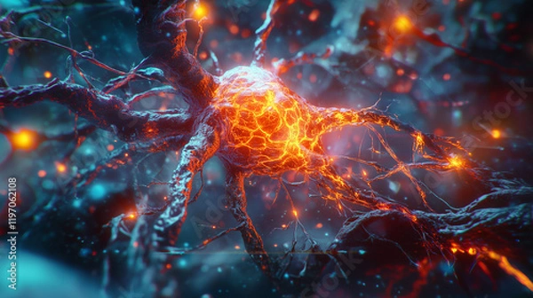 Fototapeta A vibrant, high-resolution illustration of a neuron