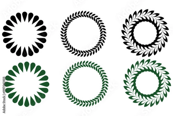 Fototapeta Decorative circle frame template design set of round border in unique pattern. Circle frame detail vector design set. Simple ornament design for labels, covers, invitation cards, profile picture.