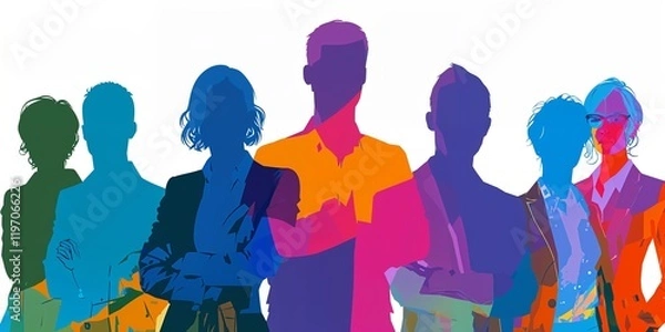 Fototapeta Inclusive business group as silhouettes in rainbow colors
