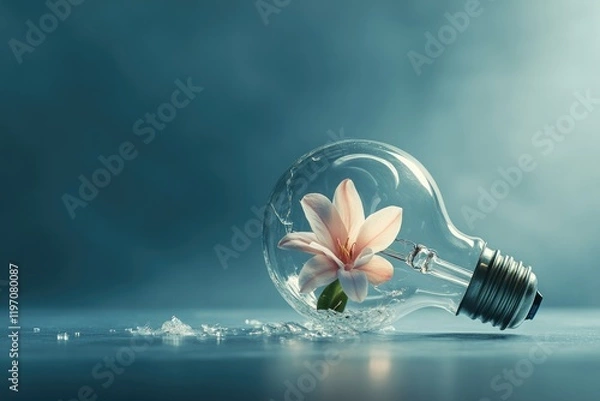 Fototapeta Delicate flower inside light bulb creates harmonious blend of na