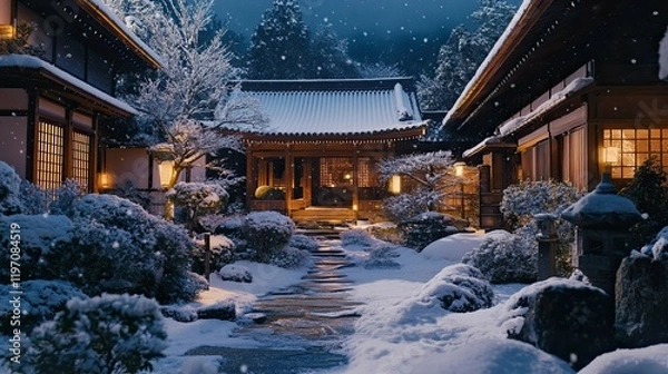 Obraz Japanese courtyard in the snow 