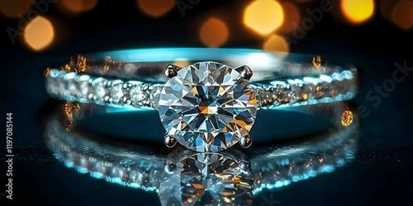 Fototapeta Elegant round stone ring with sparkling accents on a dark surface. Generative AI