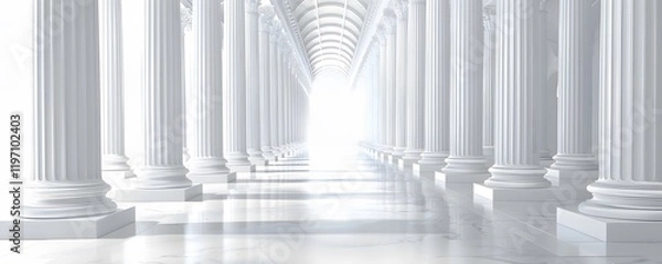 Fototapeta A long hallway with white pillars