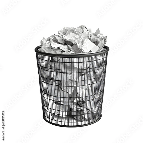 Obraz Create a Transparent Background: Trash Can Filled with Crumpled Paper