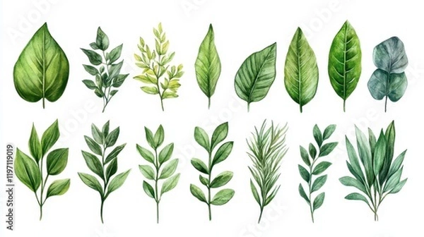 Fototapeta Exploring the charm of Scandinavian greenery with a collection of beautiful grass and leaf elements representing nature's vibrant palette