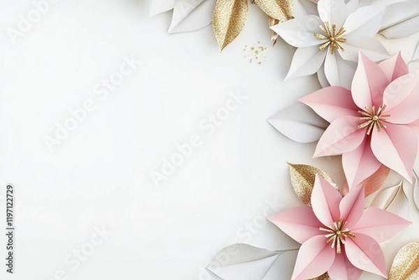 Fototapeta 3D_paper_art_background_with_white_and_pink_color 
