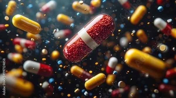 Fototapeta Abstract Representation of Medication: A Cascade of Colorful Capsules