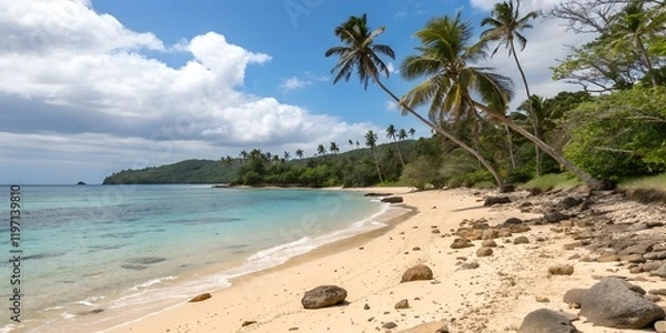 Obraz Summer Beach Background Palms Vacation Recort