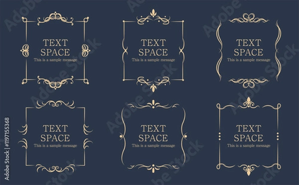 Fototapeta アンティークフレーム_正方形セット01_金色