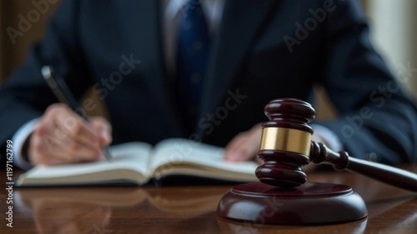 Obraz The judge's gavel is on the judge's desk. The hammer of justice.
