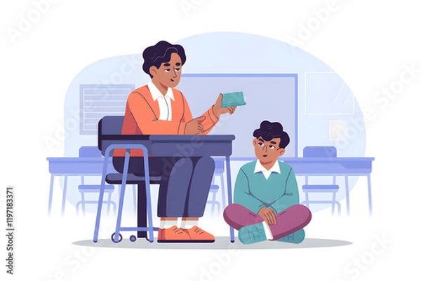 Fototapeta Teacher Engages Student with Interactive Learning Material in Classroom