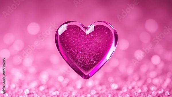 Fototapeta Pink Glitter Heart Glass Symbol AI Art, Abstract Background,  Bokeh,  High Resolution