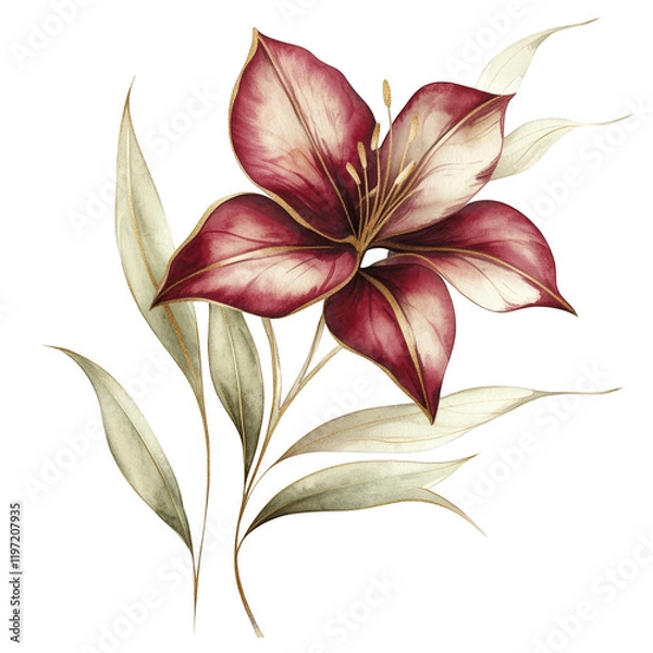 Obraz Elegant burgundy lily flower illustration botanical art digital artwork soft background aesthetic design