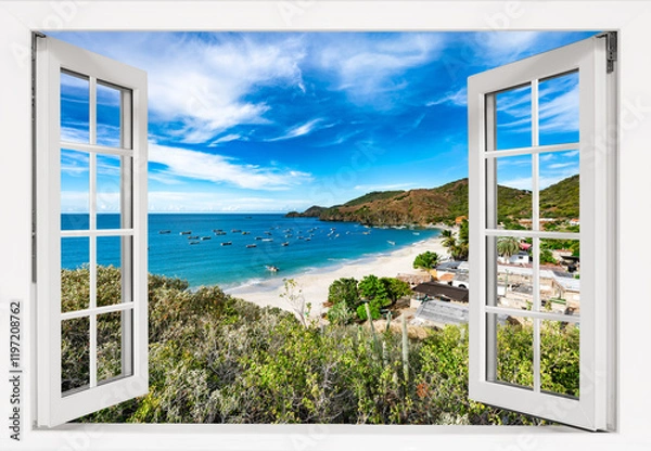 Obraz Window with a view of the ocean and mountains