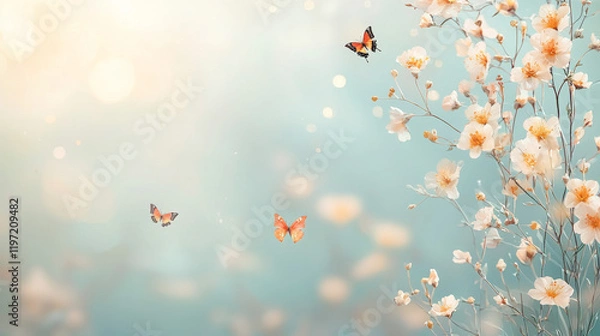 Fototapeta Butterflies dancing amidst cherry blossom trees in spring nature photography serene environment close-up view beauty and transformation