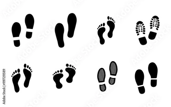 Fototapeta Human footprint shoe print icon and silhouette graphic resourse elements vector design barefoot
