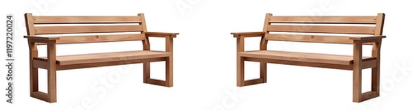 Obraz Two elegant wooden benches inviting tranquility and conversation in a serene outdoor atmosphere, perfect for relaxation., cut out,transparent background