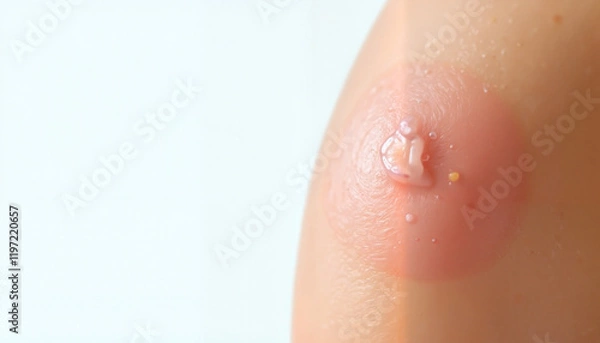 Fototapeta Large blister on shoulder with inflamed red appearance