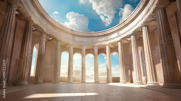 Obraz 3D background for product display, featuring an interior of the Greek pantheon with a dome and walls made from beige plaster. 