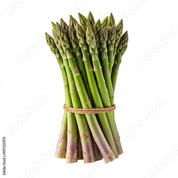 Fototapeta Bundle of Fresh Asparagus Spears Tied Together Isolated on White Background