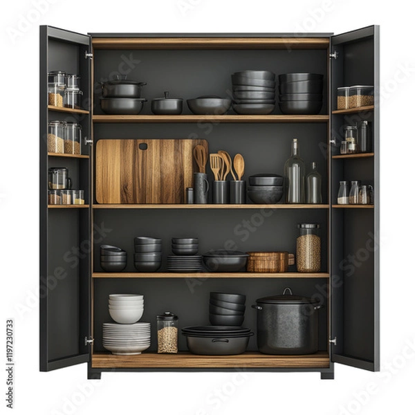 Fototapeta Vertical Cabinet with Cookware and Storage Solutions in 3D