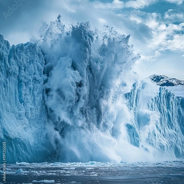 Fototapeta Massive glacier calving creates spectacular ice falls at Jokulsarlon in Iceland during summer