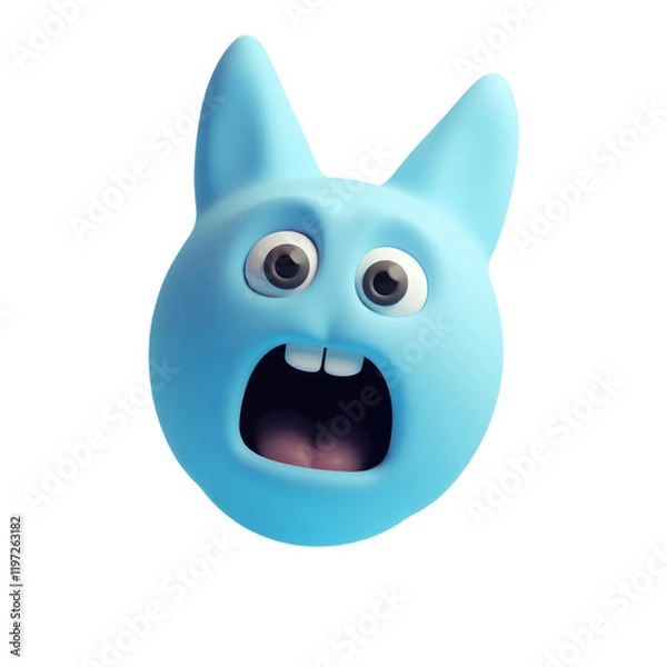 Fototapeta surprised 3d cartoon emoticon with light blue glossy texture