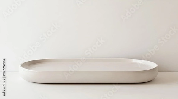 Fototapeta Oval ceramic tray on white background, minimalist studio shot, perfect for product display or website mockup
