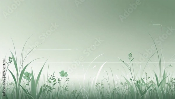 Obraz Minimalist background, spring, monochrome green, ai
