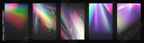 Fototapeta Crystal light glasses effects with sparkling prism glare and rainbow reflections. Optical overlays with streaks, light leaks, falling confetti, and colorful lens flares. Perfect for modern, abstract, 