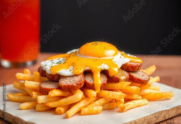 Obraz vibrant appetizer of a popular street food dish called salchipapas 