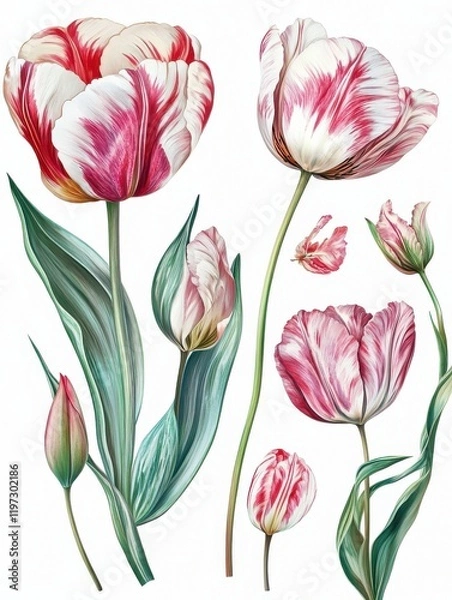Fototapeta spring flowers tulips isolated on white background. floral collection. Set.