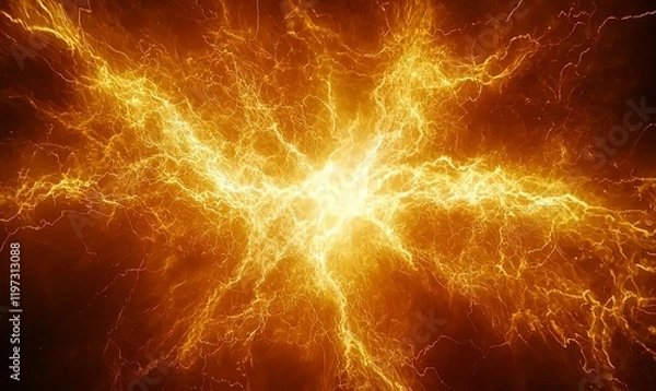 Fototapeta Fiery lightning energy burst on dark background, ideal for power or energy concepts