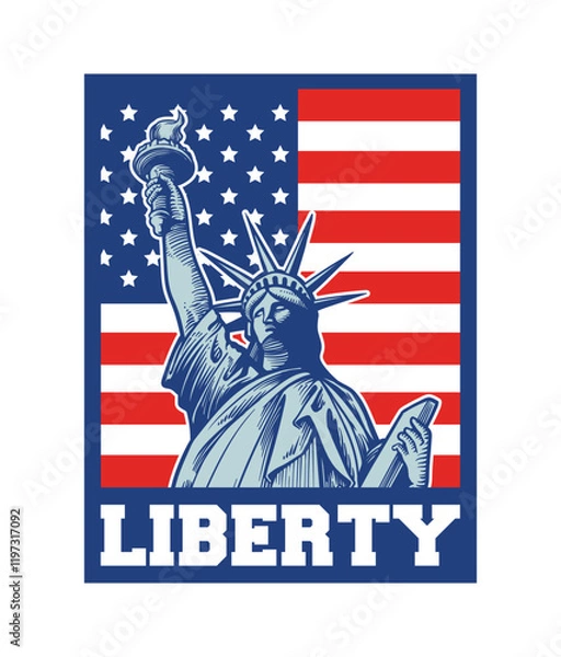 Fototapeta liberty and american flag illustration