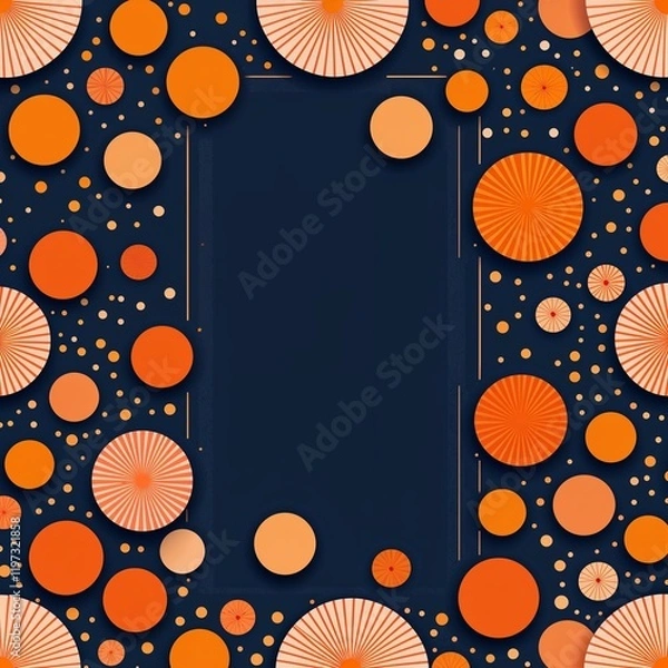Obraz Whimsical orange geometric dots in orange geometric dot border frame pattern background
