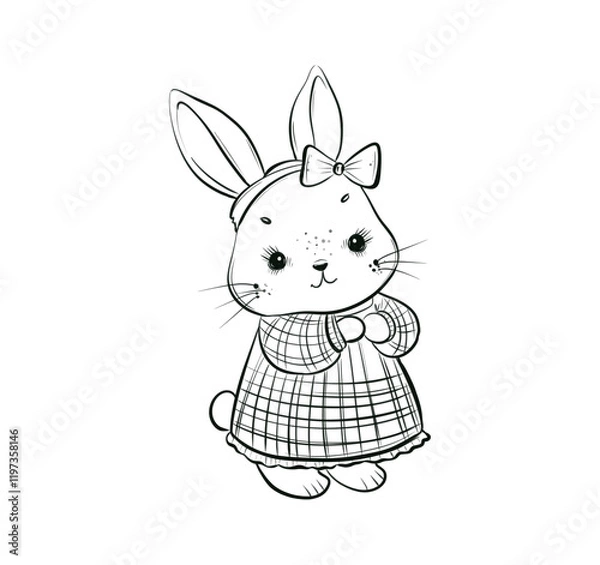 Fototapeta Adorable Easter Bunny Coloring Page for Kids with Simple Black and White Outline Design
