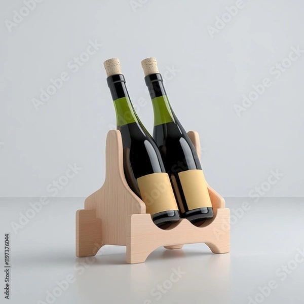 Fototapeta A wooden wine rack with a compact and modular design, isolated on white background