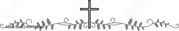 Obraz Christian cross silhouette and flower pattern, religious design frame