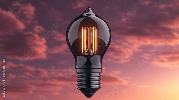 Obraz Illuminating Light Bulb Against Dramatic Cloudy Sky Creating a Thoughtful Atmosphere of Innovation and Creativity with Nature as a Backdrop