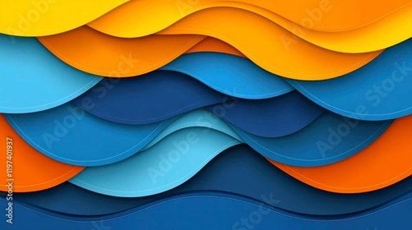 Fototapeta Abstract Blue Orange and Yellow Wave Pattern Background Design