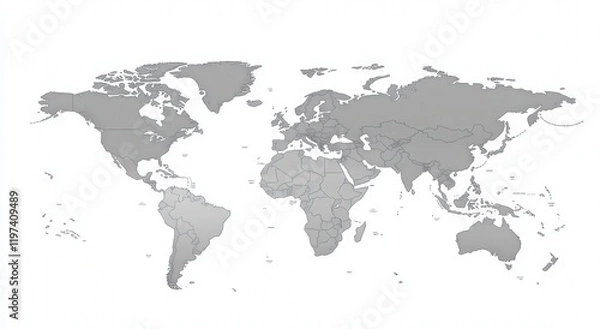 Fototapeta A gray and white map of the entire world set against a white background