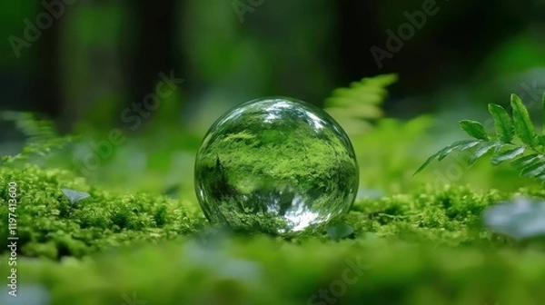 Fototapeta Enchanted Forest Reflection: A Crystal Sphere Captures Nature's Essence