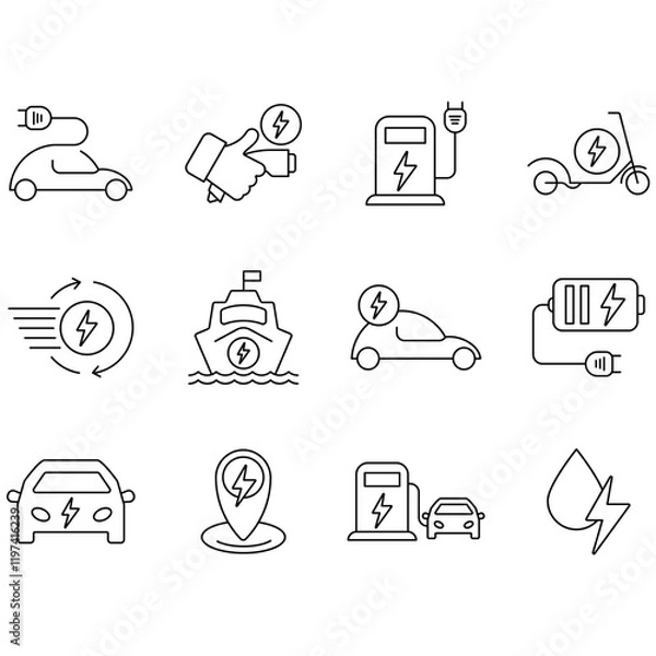 Fototapeta Electric vehicle icons set. Set of editable stroke icons.Set of Electric vehicle