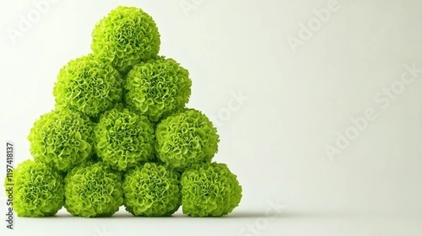 Fototapeta Isolated on white background a stack of lettuce heads arranged in a pyramid form emphasizing freshness Stock Photo with side copy space