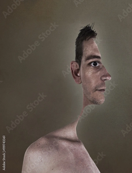 Fototapeta surrealistic portrait of a young man with cut out profile
