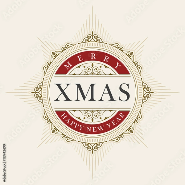 Fototapeta Elegant Christmas vector frame and emblem template
