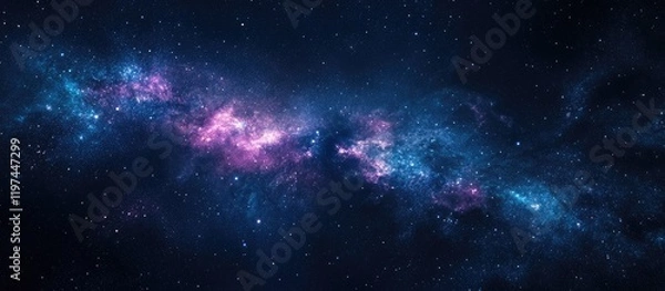 Obraz Taurus Constellation Against a Dark Blue Night Sky with Vibrant Purple and Pink Nebulae and Empty Space for Text Content