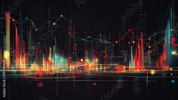 Fototapeta Abstract black background with Colorful charts and graphs with statistics to innovative analyze business potential and forecast future development of companies growth.	
Category	
Business	
